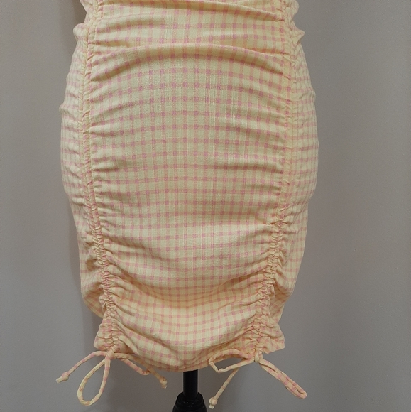 NWT Wild Fable Double Ruched Yellow & Pink Gingham Cinched Bodycon Dress - Picture 4 of 7
